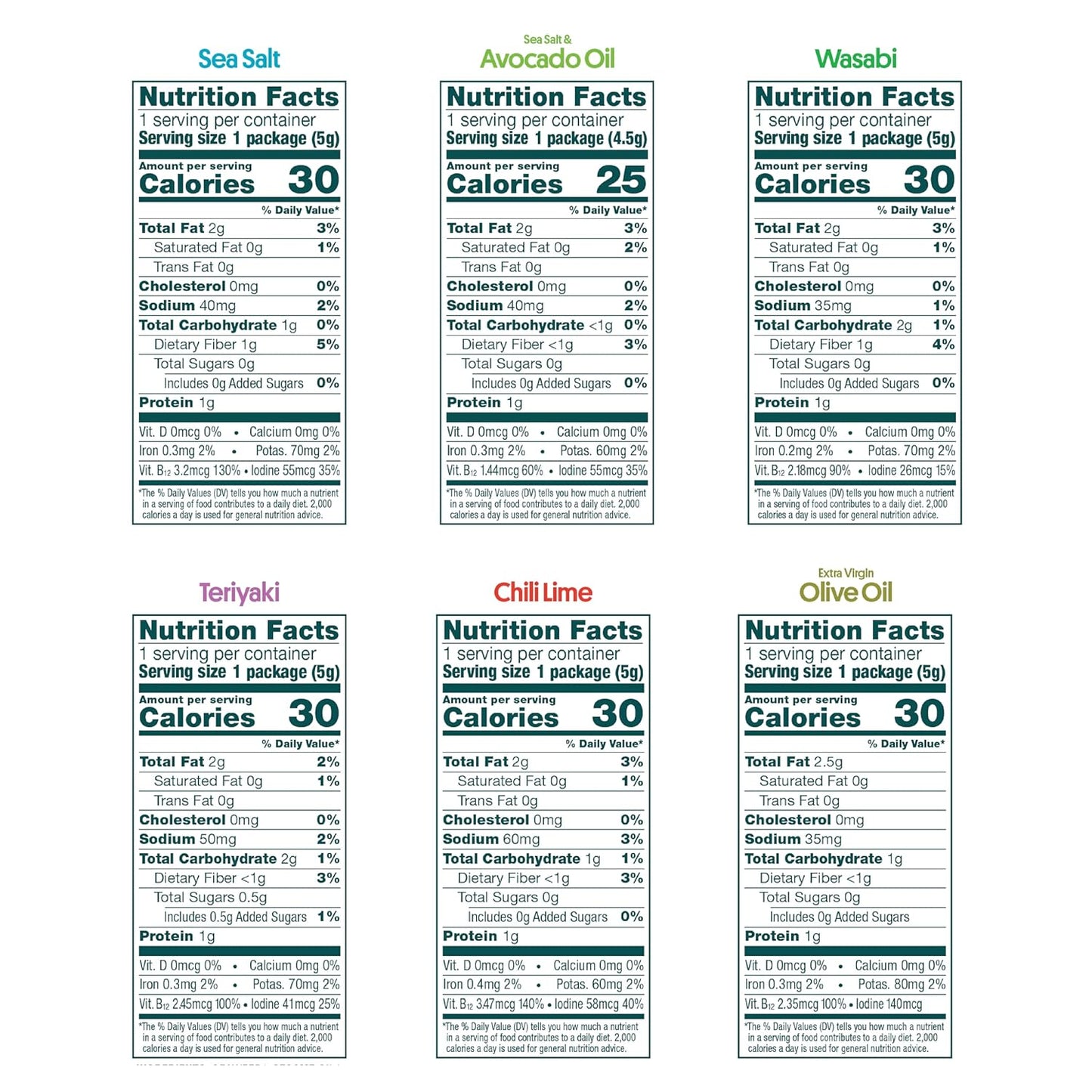 Gimme Seaweed Organic Premium Roasted Seaweed Snacks, New 6 Flavor Variety Pack, 12 Count (2 Each) Keto, Vegan, Gluten-Free, Source of Omega3s and Iodine, Healthy On-The-Go Snack for Kids and Adults