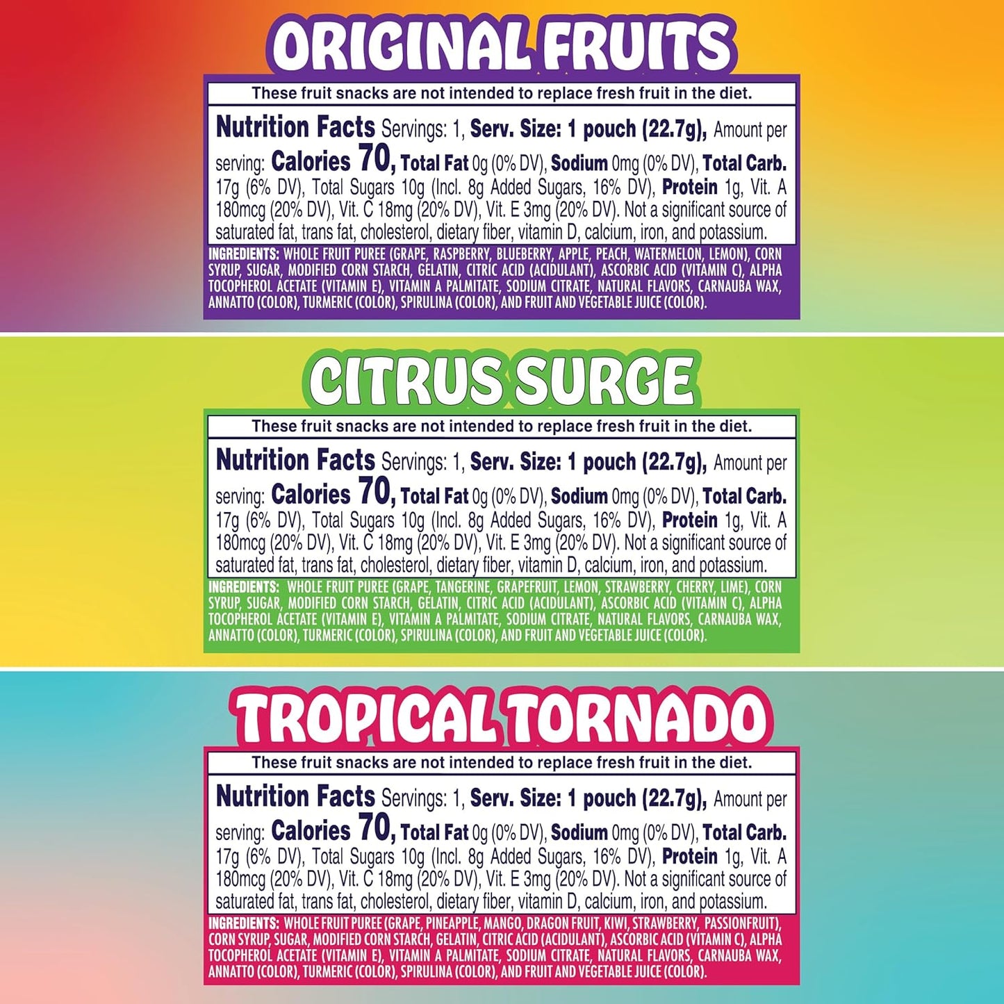 Welch's Fruit Snacks, Juicefuls Fusions, Three Unique Flavor Snack Packs, Citrus Surge, Tropical Tornado, Original Fruits, Gluten Free, No Artificial Dyes & Flavors, 0.8oz (Pack of 50)