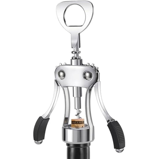 KORCCI Wine Opener, Heavy-Duty Zinc Alloy Wing Corkscrew, Premium Beer Bottle Opener, Multifunctional Wine Accessories with Ergonomic Handle and Sharp Screw, for Kitchen, Bar, Restaurant, Bartenders