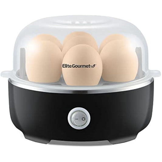 Elite Gourmet EGC115B Easy Egg Cooker Electric 7-Egg Capacity, Soft, Medium, Hard-Boiled Egg Cooker with Auto Shut-Off, Measuring Cup Included, BPA Free, Classic Black