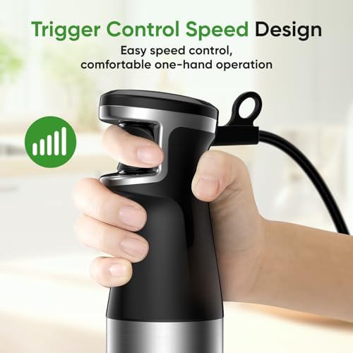 Immersion Blender Handheld 1100W 3 in 1 Corded Stick Hand Blenders for Kitchen with Trigger Speed Control, with Whisk, Milk Frother Attachemnts, Perfect Emulsifier for Soup, Smoothie, Puree