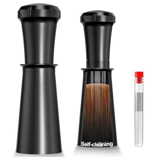 Nessus WDT Espresso Distribution Tool, Espresso Accessories with Built-in Cleaning Brush, 0.35mm 10 Needle Distributor and Extra 10 Needles for Espresso Stirrer, Aluminum Handle with Stand for Barista