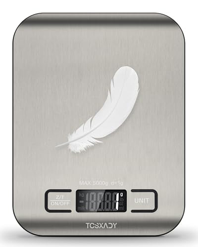 Food Scale, 11lb Digital Kitchen Scale with 6 Units LCD Display and Tare Function,Compact Design for Baking,Healthy Cooking,Meal Prep, 304 Stainless Steel
