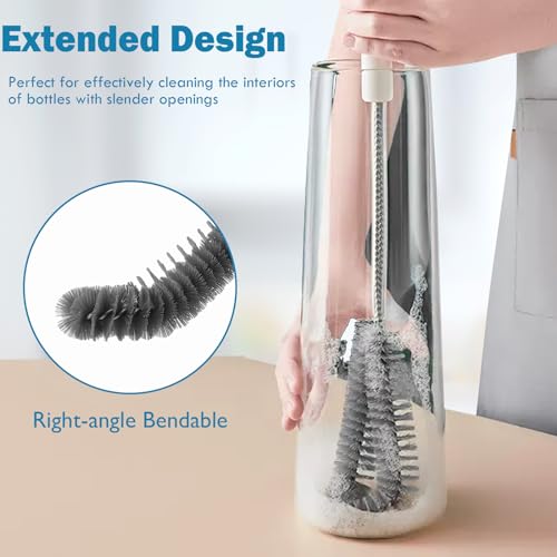 16 inches Long Handle Black Bottle Cleaning Brushes - Perfect for Baby Bottles, Sports Bottles, Glassware, Mugs, Jars, and Stemware (1-pc)