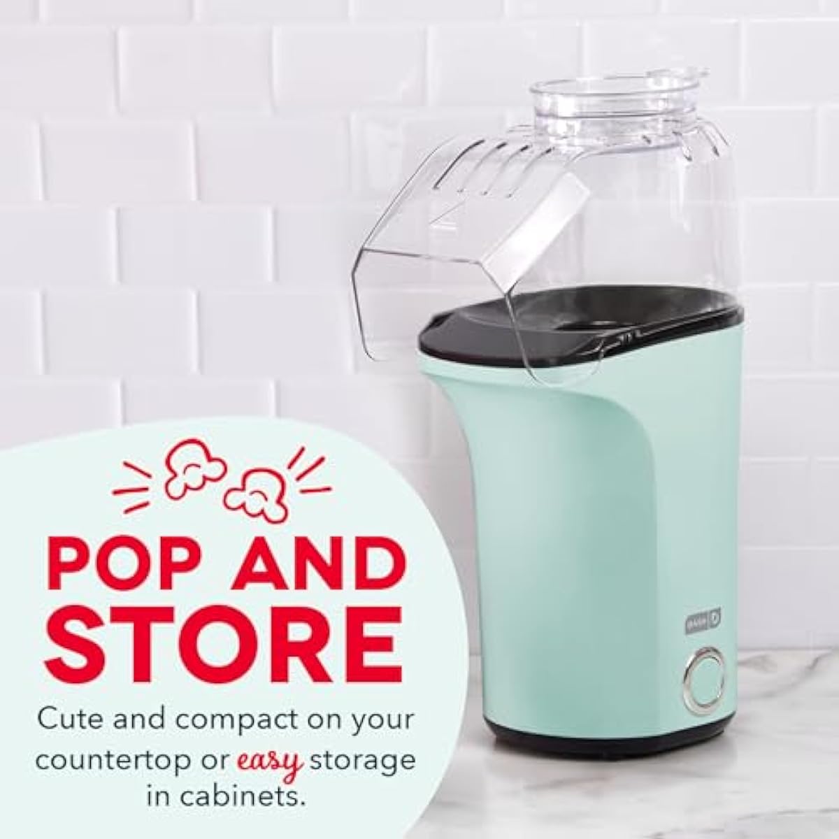 DASH Fresh Pop Popcorn Maker - Oil-Free, Air Popcorn Popper - With Measuring Cup & Recipe Guide - Perfect for Movie Nights - 16 Cups, Aqua