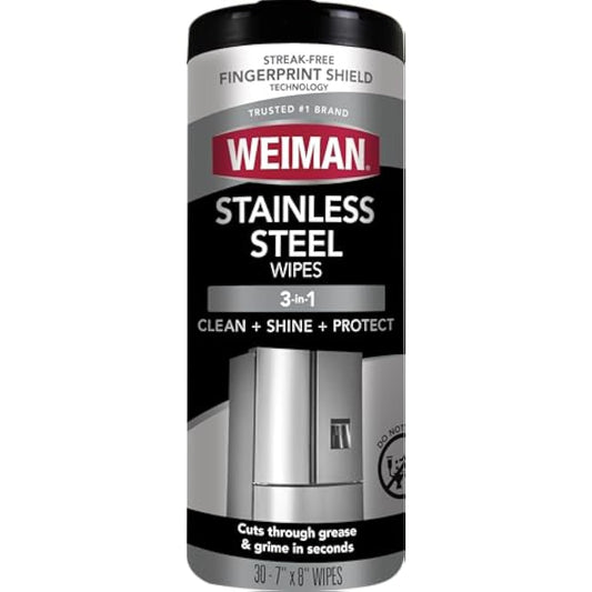 Weiman Stainless Steel Cleaner and Polish Wipes, 30 Count