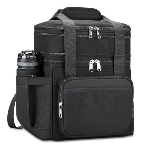 holuxer Insulated Lunch Bag & Lunch Box for Men - Double Deck Reusable Lunch Bag for Women Tote Cooler Bag Leakproof Soft Expandable - Large Lunchbox for Work/Adult/Picnic/Outdoor (Black，15L)