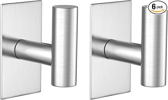 VAEHOLD Wall Towel Hooks, Heavy Duty Sticky Holder Waterproof Towel Hooks for Hanging Coat, Clothes, Closet Hook Wall Mount for Kitchen (Silver, 2 Pack)