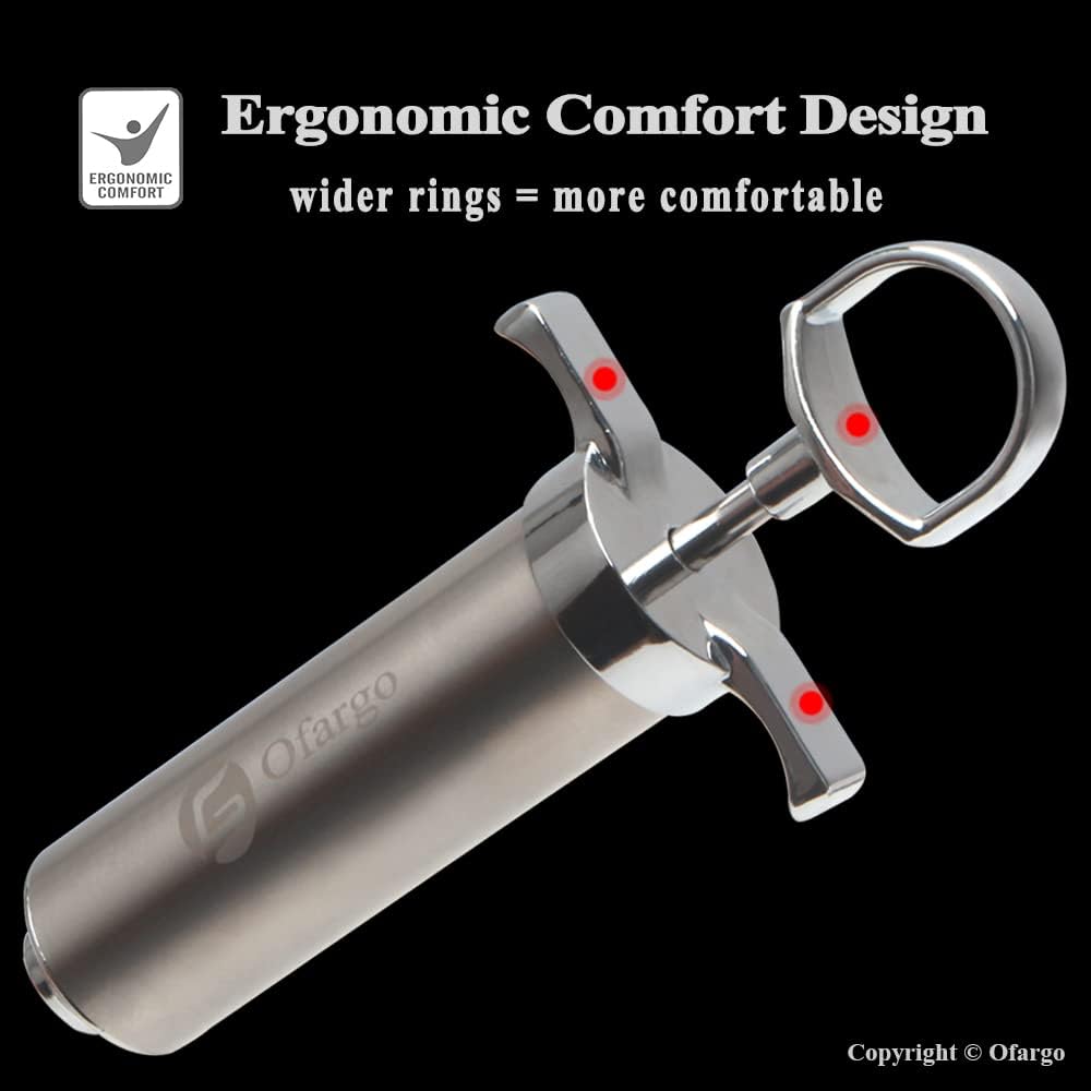 Ofargo Stainless Steel Meat Injector Syringe Kit with 4 Marinade Needles for BBQ Grill Smoker, Gifts for Men Dad Husband in Thanksgiving Christmas Day, 2-oz Large Capacity, Both Paper User Manual and E-Book Recipe