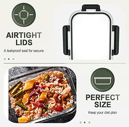 10 Packs 30 oz Glass Meal Prep Containers,Glass Food Storage Containers with Lids,Airtight Lunch Bento Boxes,Microwave,Freezer and Dishwasher,Gray