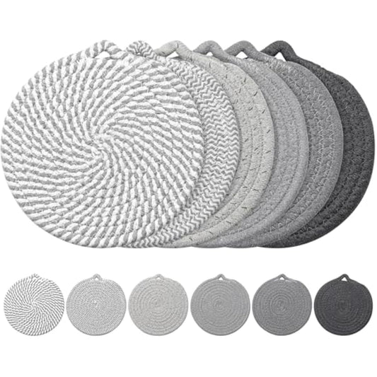 7" Trivets for Hot Dishes, 6 Pack Hot Pads for Kitchen Counter & Dining Table, Heat Resistant | Scratches | Stains Cotton Trivets for Hot Pots and Pans