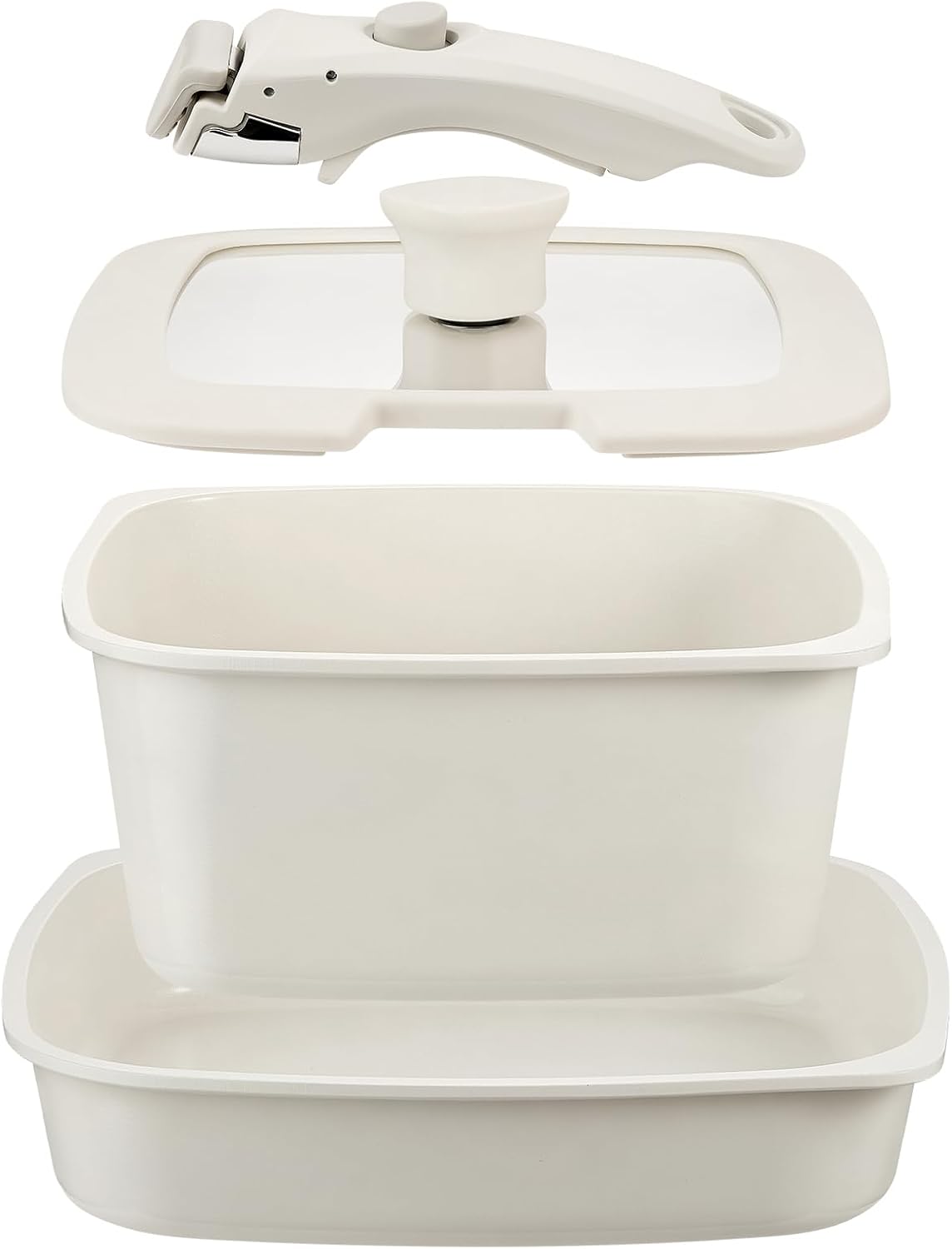 Square Non-Stick Cookware Set - 4Pcs Ceramic Pots & Pans with Detachable Handle, Healthy Non-Toxic & Dishwasher Safe - Space-Saving Design for RV, Camping, Perfect for Pancakes, Bacon & Family Cooking