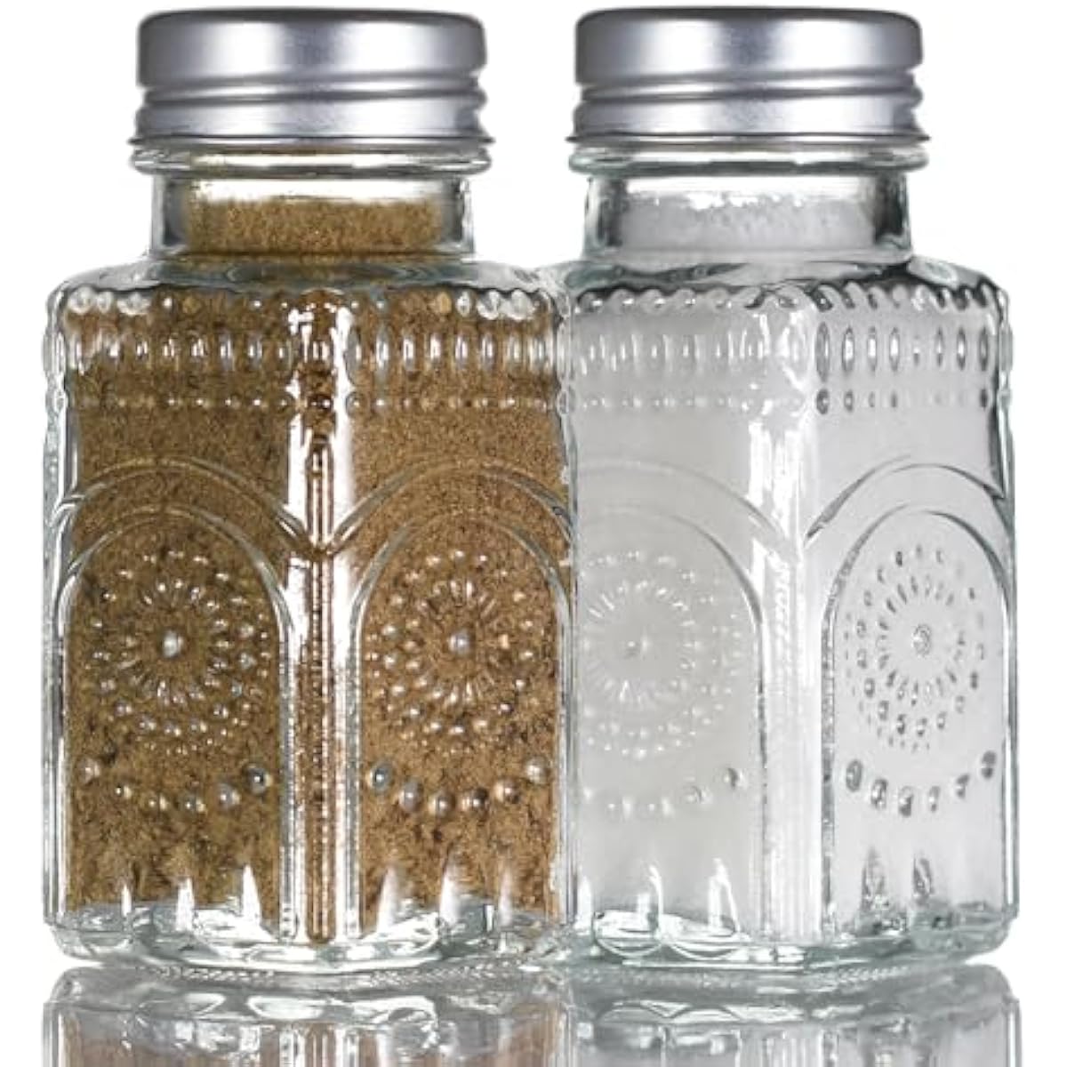 2 Pack Glass Salt and Pepper Shakers Set, Vintage Spice Shakers for Dining Room Table, Kitchen, Restaurant (Sunflower Style)