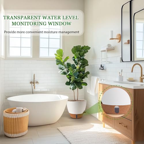 8/10/12 Inch Self Watering Pots for Indoor/Outdoor Plants - Large Plastic Planter with Drainage Holes, Water Level Indicator & Deep Reservoir, Modern Decorative Flower Pots (White)