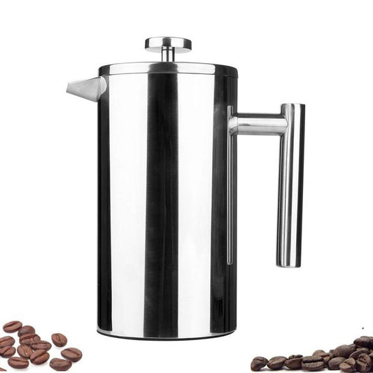 Small Stainless Steel French Press, 12oz Dual-Filter Coffee Plunger Pot Brewer and Maker for Individual Serving, Silver