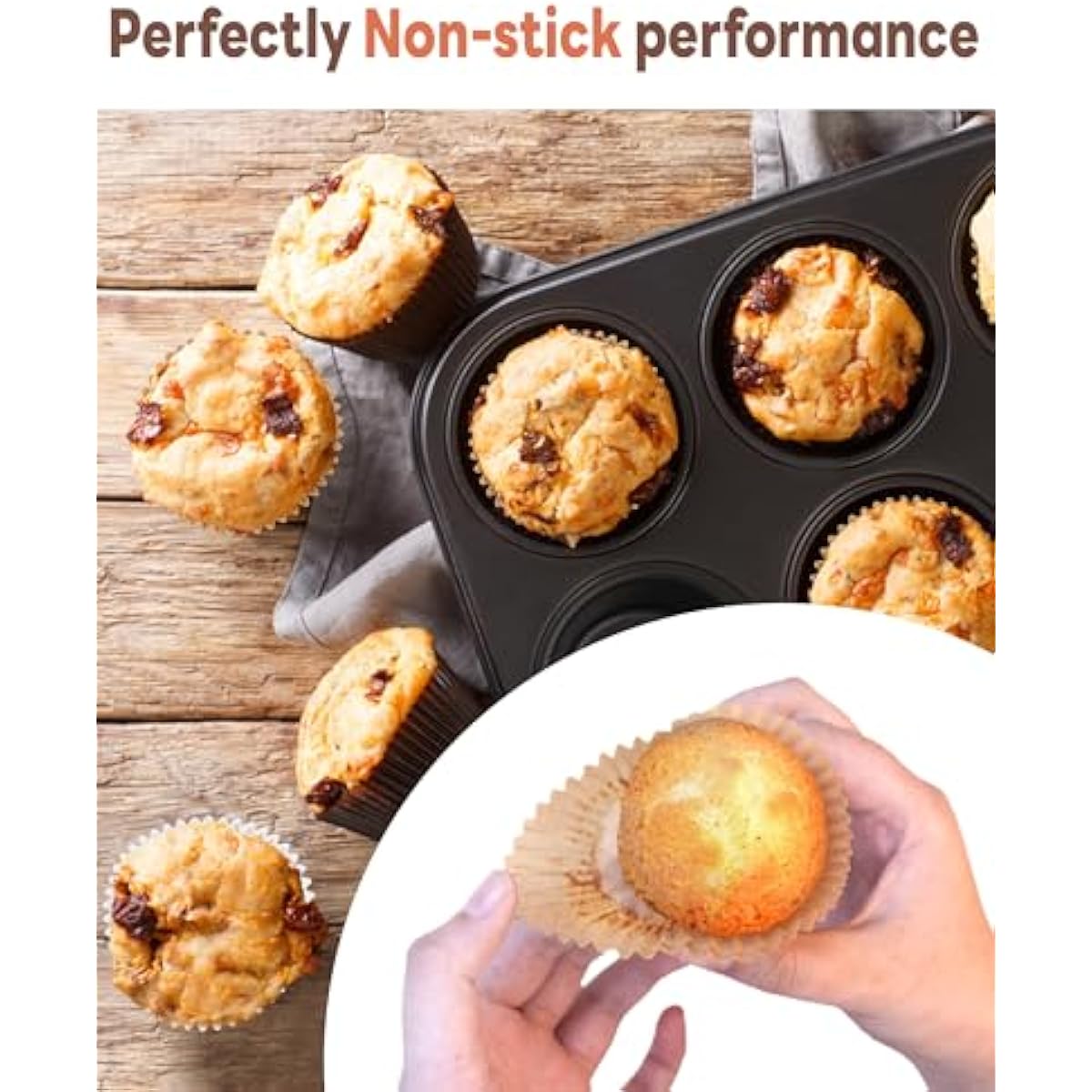 Non-stick 200pcs Standard Cupcake Liners for Baking, Natural, Food-grade Cupcake Wrapper, Greaseproof Parchment Muffin Liners