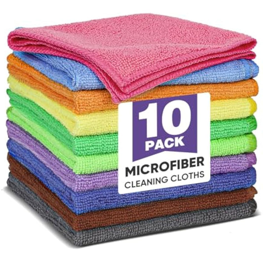 10 Colors Microfiber Cleaning Cloths, 10 Pack Assorted Cleaning Rags, Highly Absorbent Microfiber Towels for Car, Kitchen, Bathroom and Household Cleaning, 11.8"X11.8"