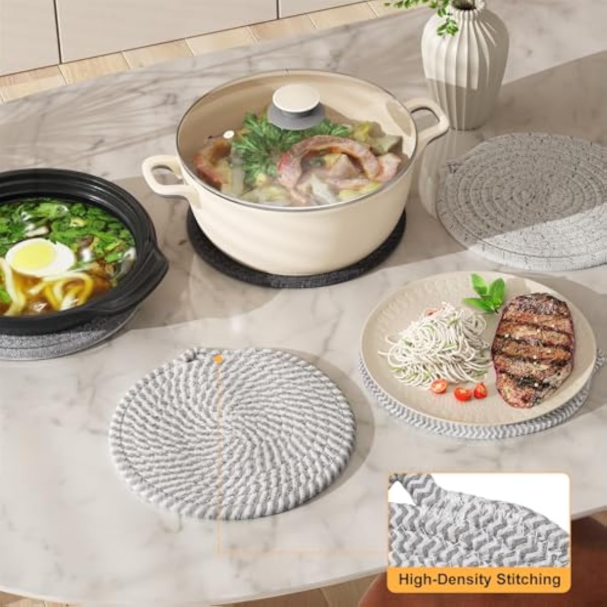 7" Trivets for Hot Dishes, 6 Pack Hot Pads for Kitchen Counter & Dining Table, Heat Resistant | Scratches | Stains Cotton Trivets for Hot Pots and Pans