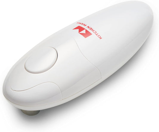 Kitchen Mama Auto Electric Can Opener: Open Your Cans with A Simple Press of Button - Automatic, Hands Free, Smooth Edge, Food-Safe, Battery Operated, YES YOU CAN (White)