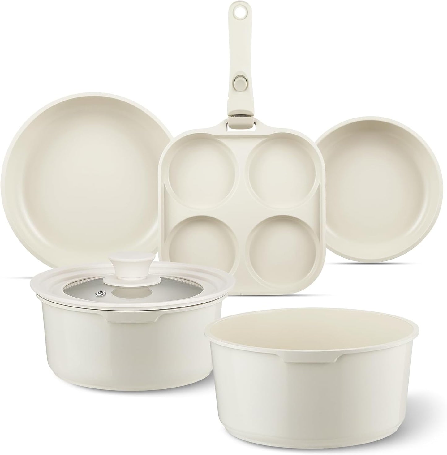 Ceramic Pots and Pans Set Non Stick, 7 Pcs Nonstick Cookware Set with Detachable Handle RV Camping Induction Kitchen Cookware Set Non Stick, PFAS PFOA & PTFE Free