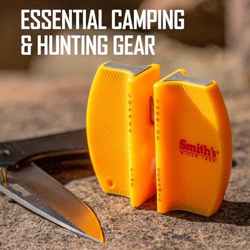Smith's CCKS 2-Step Knife Sharpener - Yellow - 2-Step Preset Coarse & Fine Slots - Outdoor Handheld Knife Sharpener - Fishing, Hunting, Fillet, Pocket Knives - Compact Plastic Portable Keychain Tool