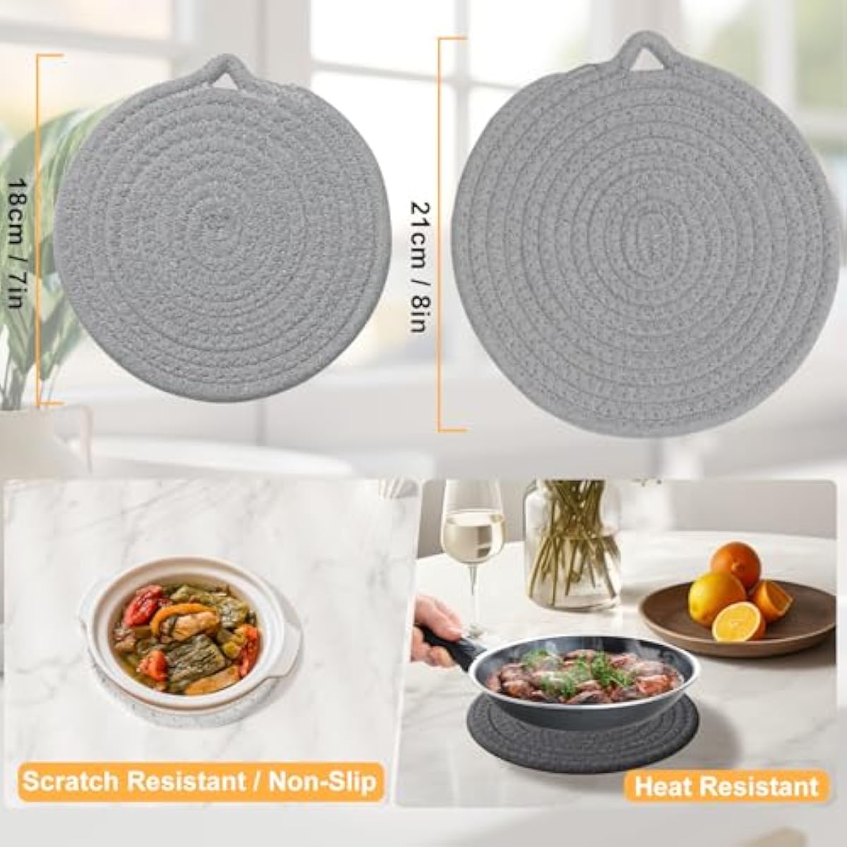 7" Trivets for Hot Dishes, 6 Pack Hot Pads for Kitchen Counter & Dining Table, Heat Resistant | Scratches | Stains Cotton Trivets for Hot Pots and Pans