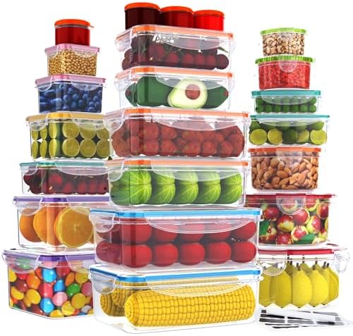 40 Pcs Food Storage Containers with Lids Airtight- Plastic Meal Prep Container for Pantry Kitchen Organization, Microwave, Dishwasher, Freezer Safe -100% Leak Proof (20 Stackable Boxes-20 Lids)