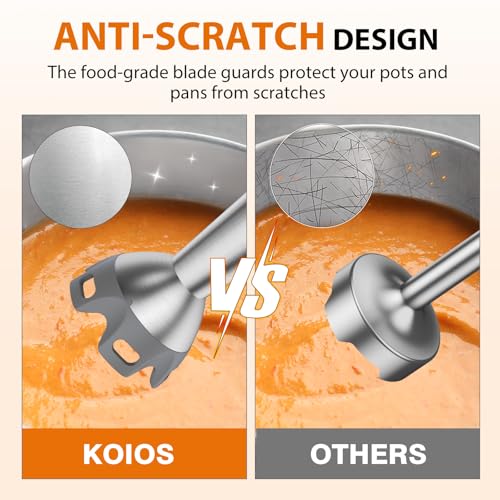KOIOS Immersion Blender, 1000W Anti-scratch 3-in-1 Hand Blender, Upgraded 12 Speed Stainless Steel Blade Stick Blenders with Turbo Mode, Whisk and Milk Frother, Non-BPA