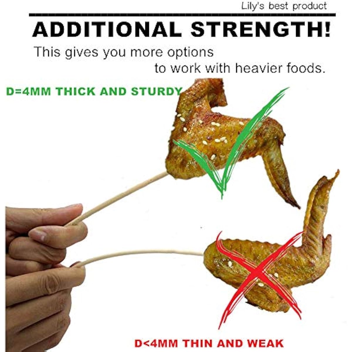 HOPELF 6" Natural Bamboo Skewers for BBQ，Appetiser，Fruit，Cocktail，Kabob，Chocolate Fountain，Grilling，Barbecue，Kitchen，Crafting and Party. Φ=4mm, More Size Choices 8"/10"/12"/14"/16"/30"(100 PCS)