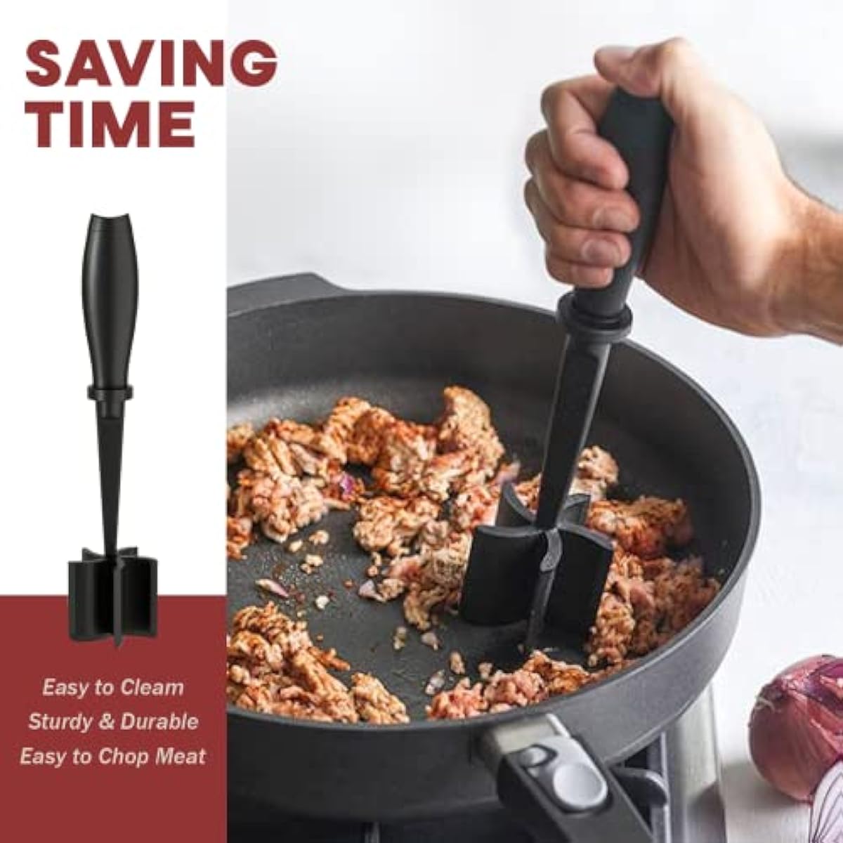 Meat Chopper, Hamburger Grinder, Premium Heat Resistant Smasher for Ground Beef, Burger Grinder Nylon Potato Mix Tool, Meat & Poultry Tenderizers-Black