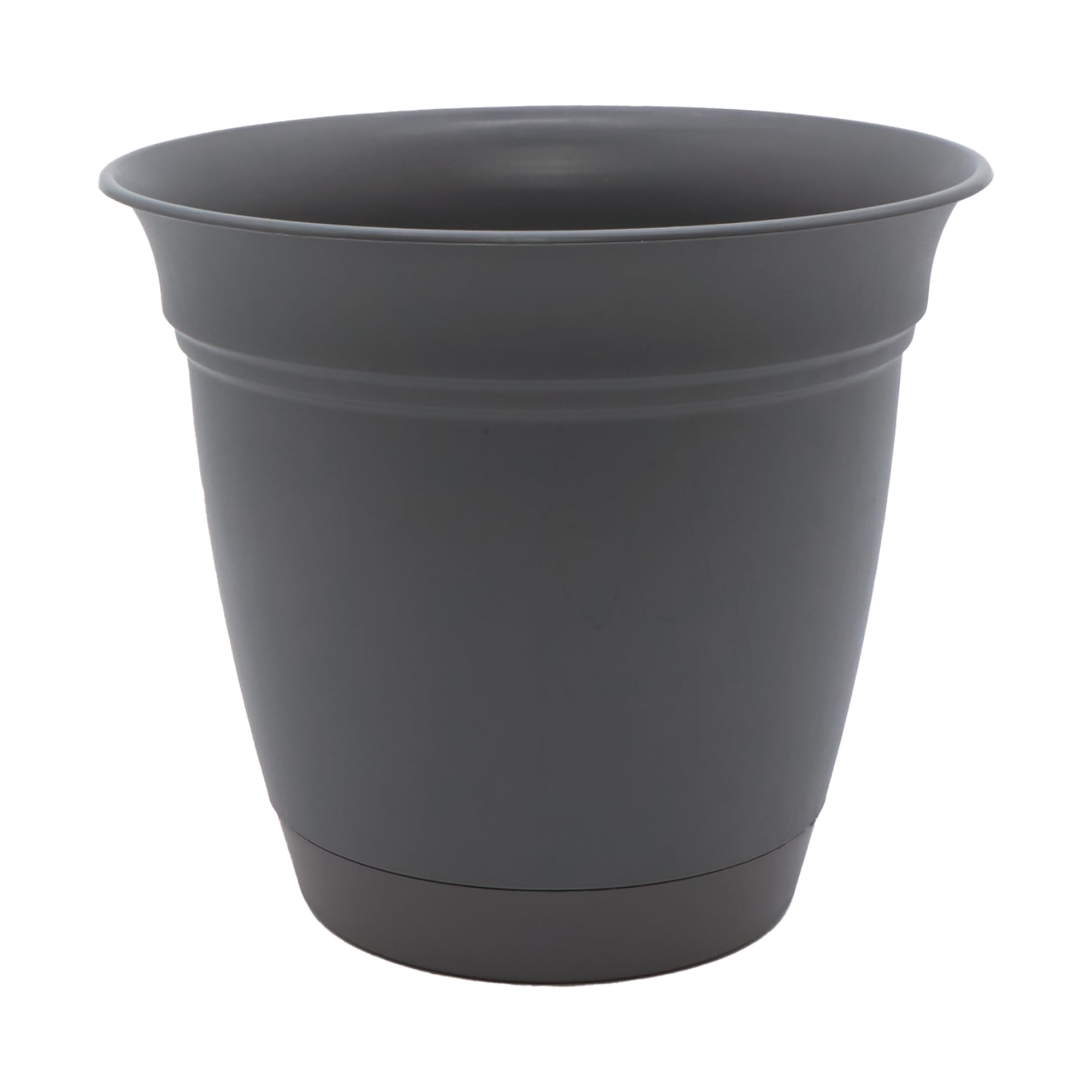 The HC Companies Eclipse Round Planter with Saucer - Outdoor & Indoor Plant Pot with Drainage Holes - Lightweight, UV-Resistant Plastic Pots for Plants, Flowers & Herbs (8" Warm Gray, Pack of 1)