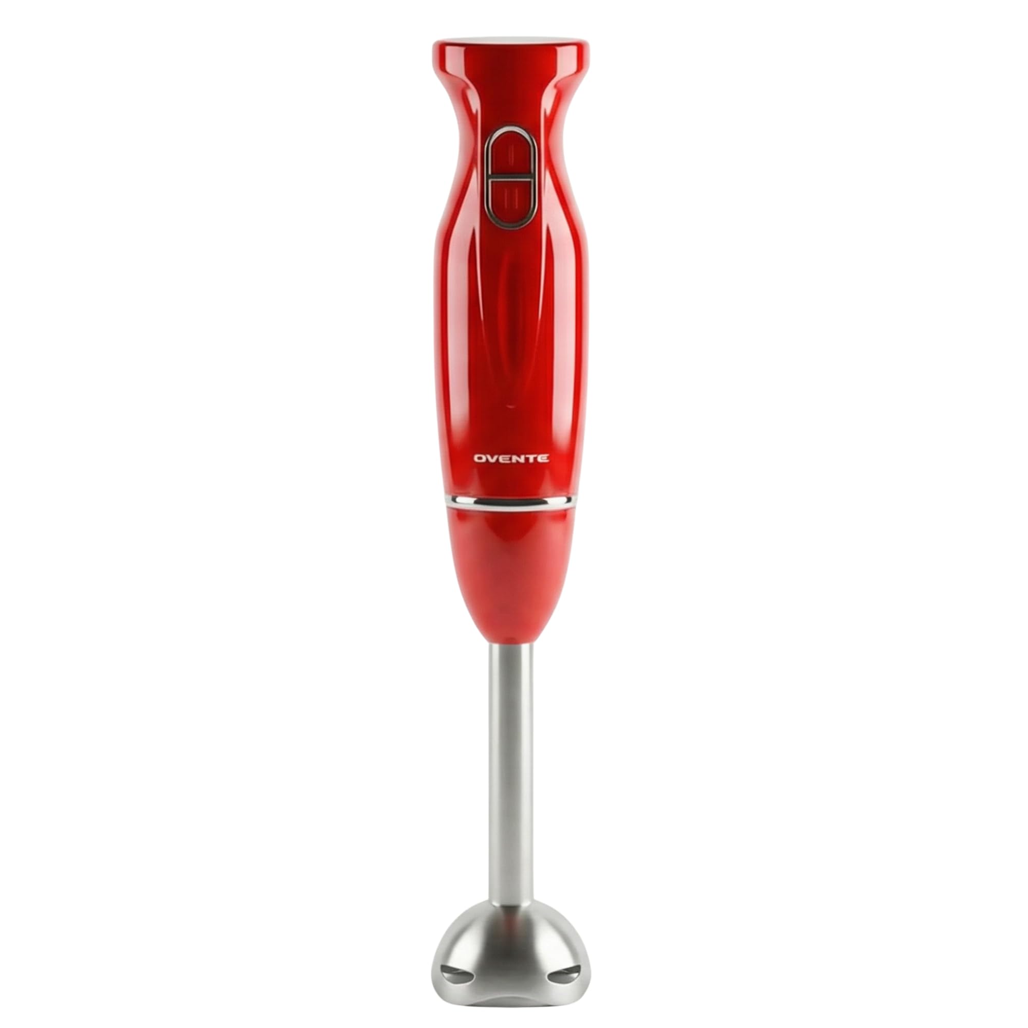 OVENTE Immersion Hand Blender, 300W Corded Electric Handheld Stick Mixer with 2 Mixing Speeds and Stainless Steel Blades for Smoothies, Purees & Baby Food, Red HS560R