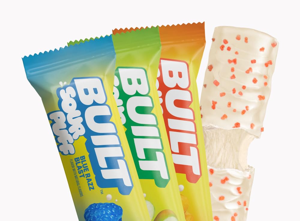BUILT Bar Sour Puff Protein Bars - Variety Pack - 16g Protein Snack Bars with Collagen - Calorie Conscious & Gluten Free - 12 Count