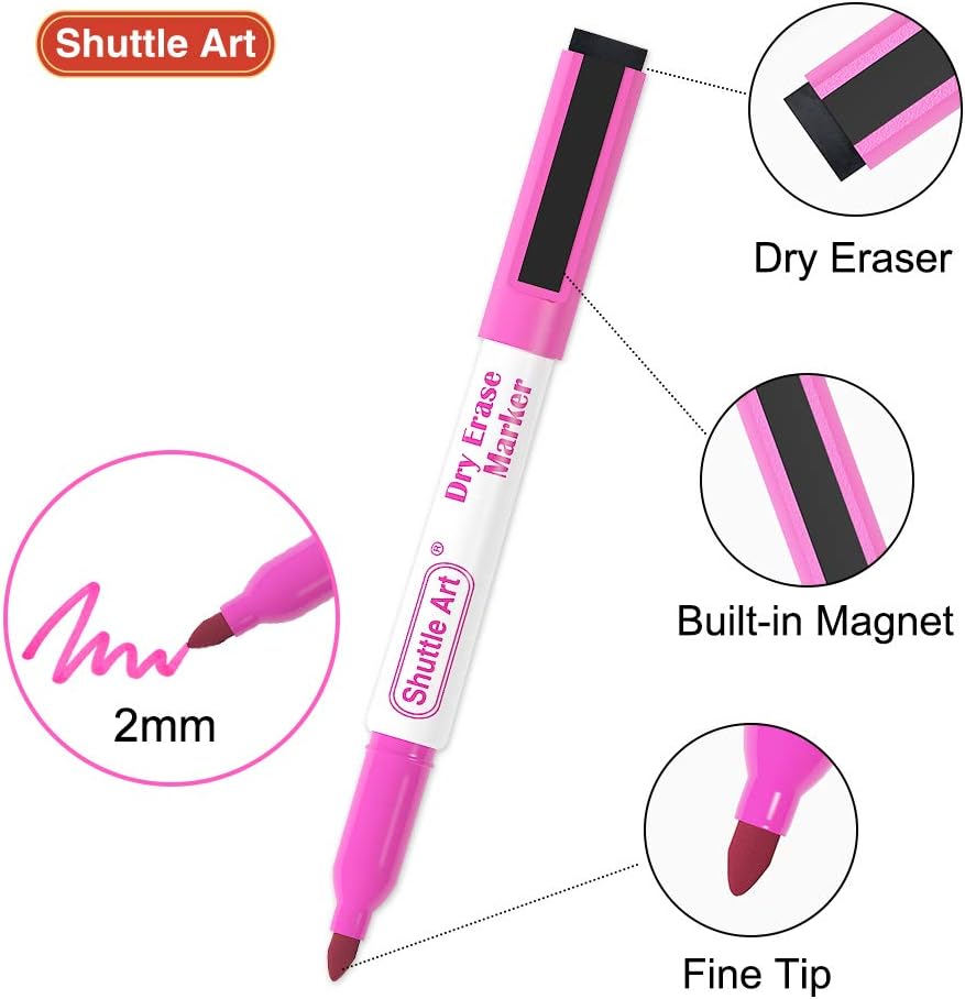 Shuttle Art Magnetic Whiteboard Markers, 20 Pieces Fine Tip and Eraser, Dry Erase Whiteboard Markers, for Writing on Whiteboards, Weekly Planner, Glass for School Office Home