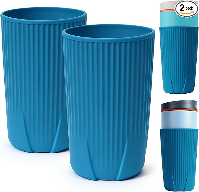 YQL 2-Pack Silicone Water Bottle Boot for Owala 20oz SmoothSip Slider Tumbler – Half-Wrap Protective Cup Sleeve, Anti-Slip Silicone Base for Travel Mug, Reusable & Dishwasher Safe (Blue)