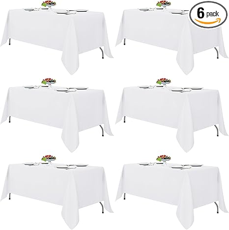 Fitable White Tablecloths for Rectangle Tables, 6 Pack - 70 x 120 Inches - Reusable and Washable Table Clothes for 6-8 Ft Tables, Polyester Fabric Table Covers for Wedding, Party, Banquet