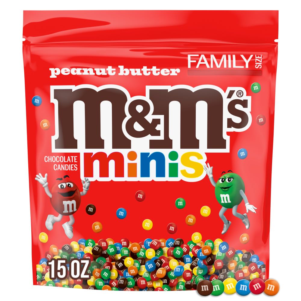 M&M'S MINIS Peanut Butter Milk Chocolate Summer Candy Bulk Summer Snacks, Family Size, 8.6 Oz Resealable Bag