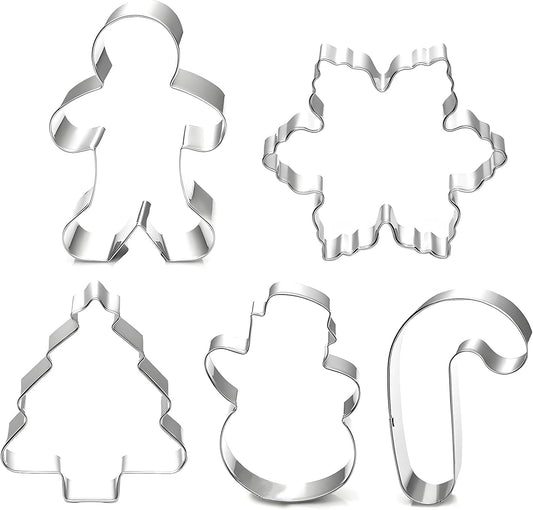 Christmas Cookie Cutter Set - 5 Piece Holiday Cookies Molds - Snowman, Christmas Tree, Gingerbread Man, Candy Cane, Snowflake