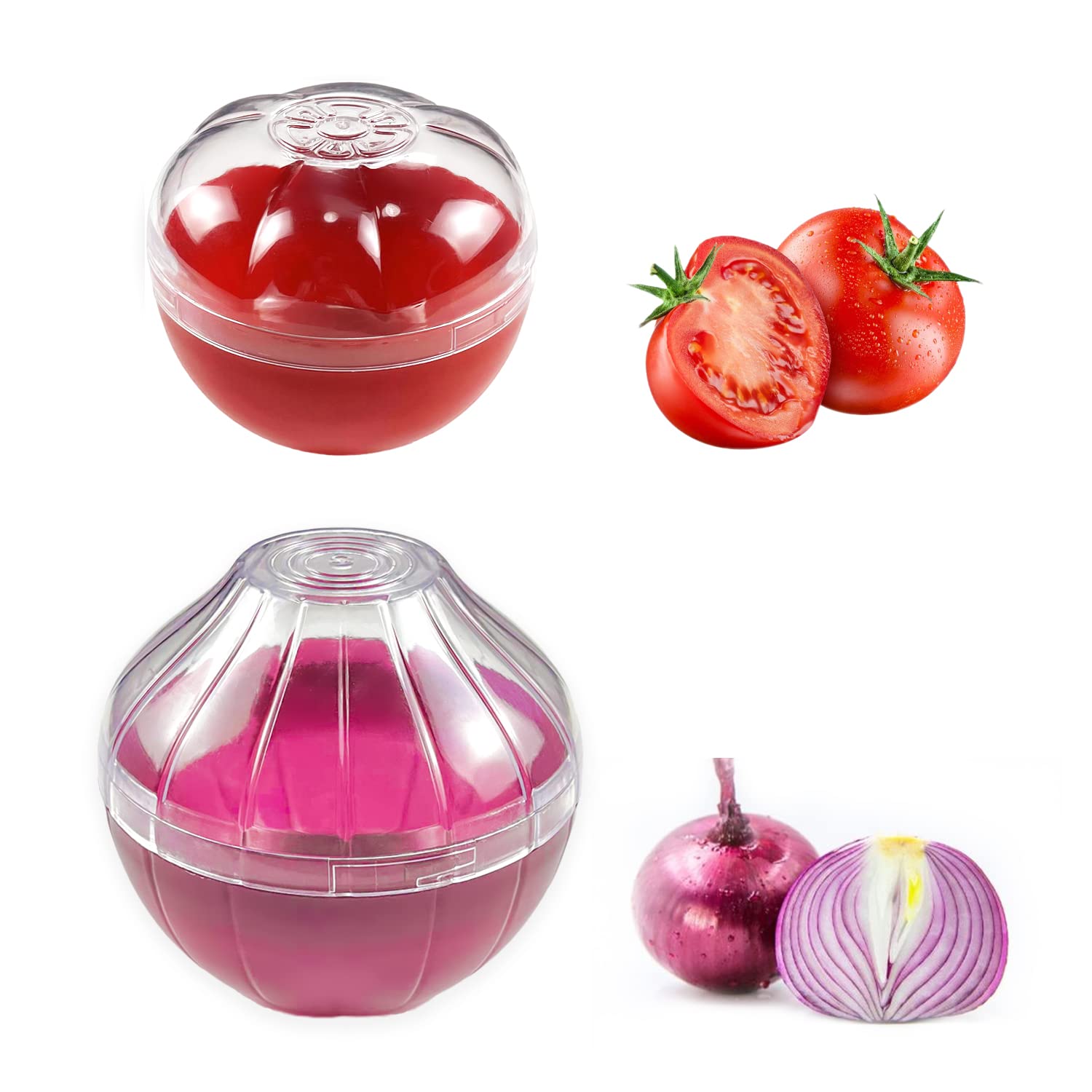 2PCS Fruit and Vegetable Shaped Savers Onion and Tomato Storage Containers for Fridge Vegetable Crisper Makes Food Stays Fresh Longer