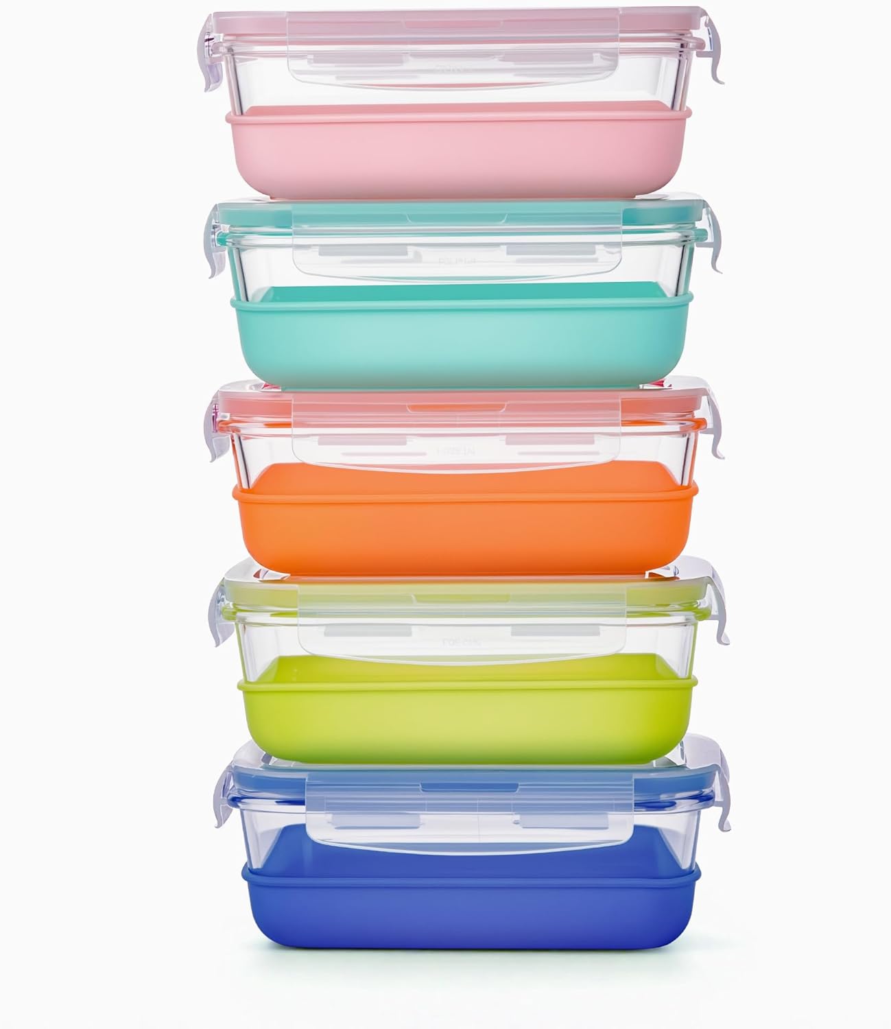 Vtopmart 5Pack 22oz Glass Storage Containers with Lids, Glass Meal Prep Food Container Sets with Snap Airtight Lids for Microwave, Oven, Freezer and Dishwasher, Grey