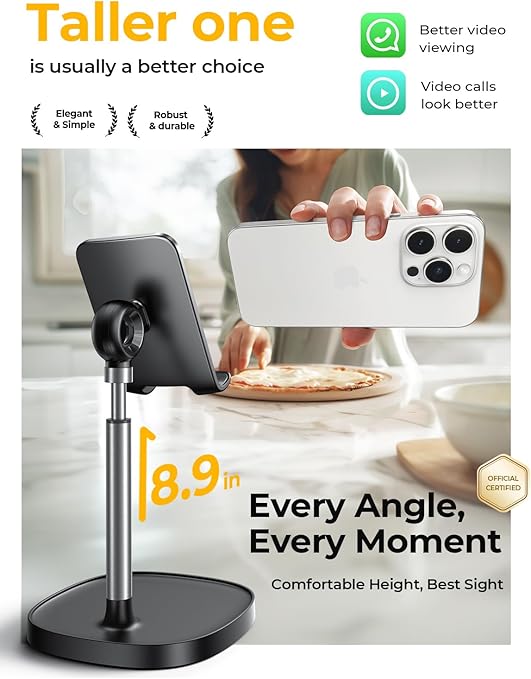 LISEN Cell Phone Stand Adjustable for iPhone Phone Holder for Desk, Office Desk Accessories Computer PC for iPhone Stand Gaming Essentials Fit Otterbox Case Phones Switch Kindle iPad Air Tablet 4-10in