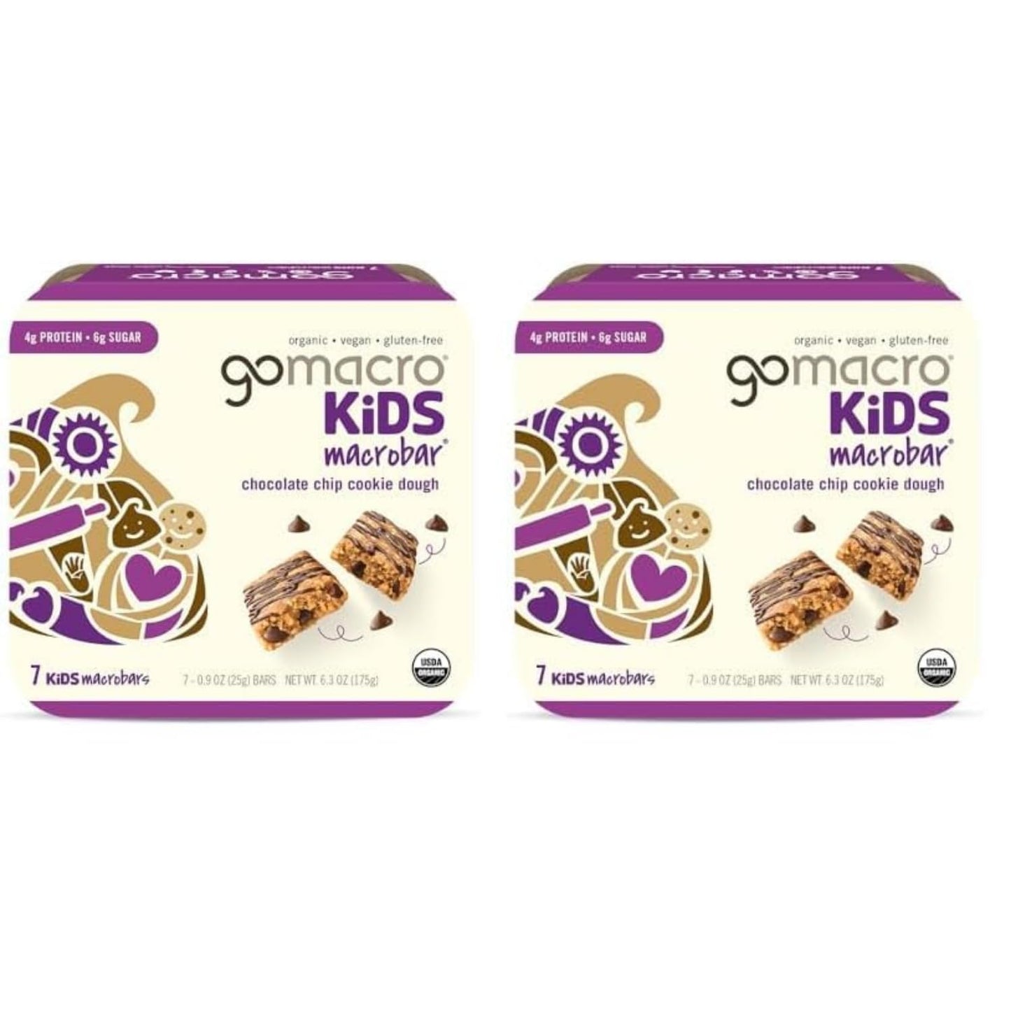 Gomacro, Macrobar Kids Chocolate Chip Cookie Dough Organic 7 Count, 6.3 Ounce