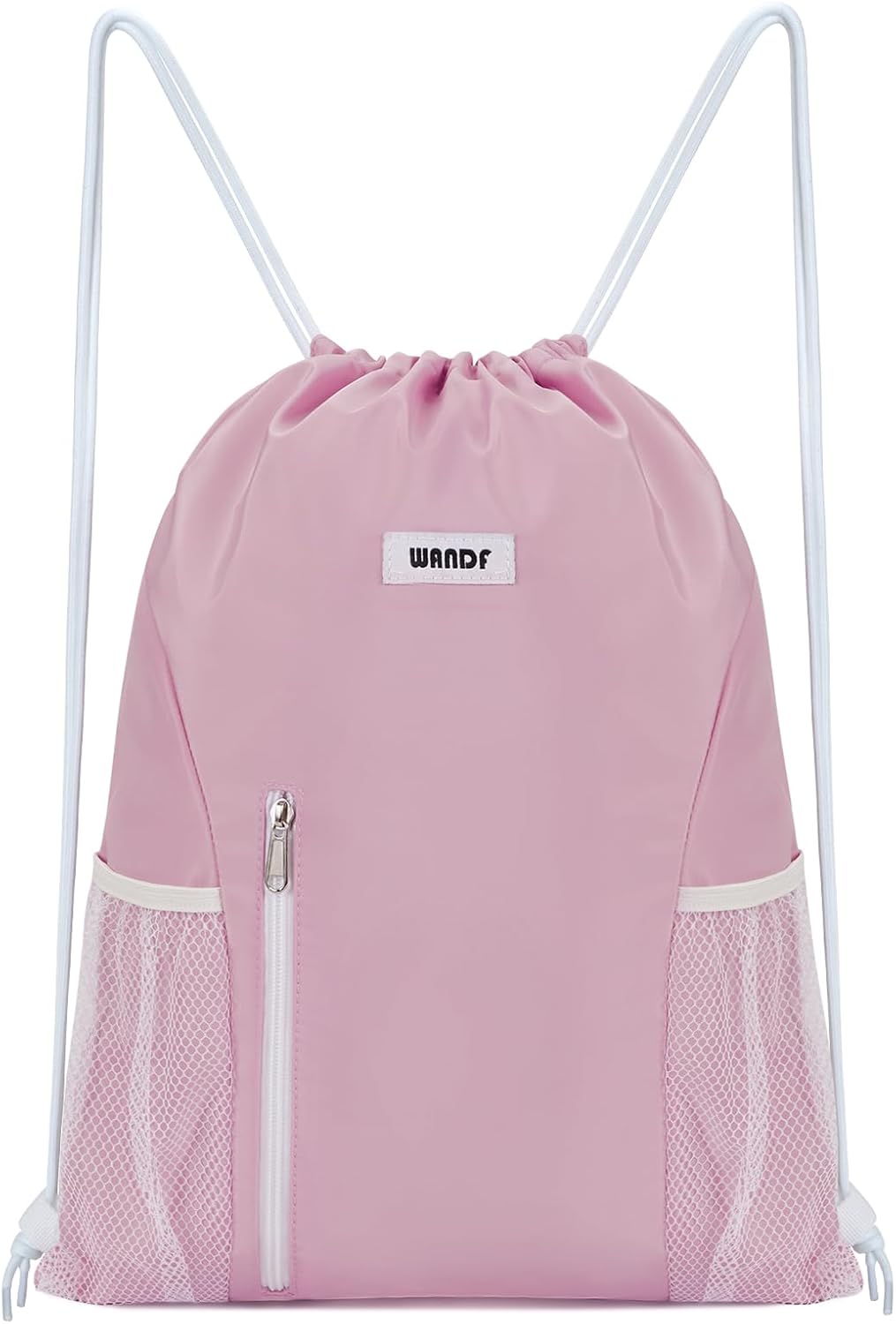 WANDF Drawstring Backpack Sports Gym Sackpack with Mesh Pockets Water Resistant String Bag for Women Men(Black)