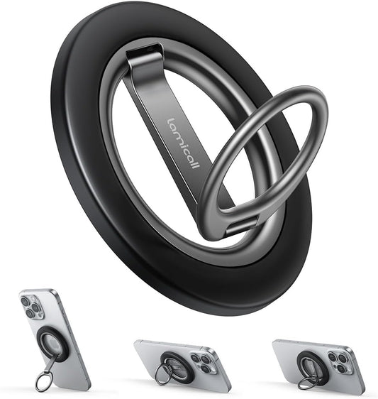 Lamicall for MagSafe Magnetic Phone Ring Stand - [Upgrade Dual-Hinge] 360° Rotation Finger Grip Holder, Super Magnet Phone Kickstand Ring, Mag Safe Grip Accessories for iPhone 17 Pro Max Air, Android