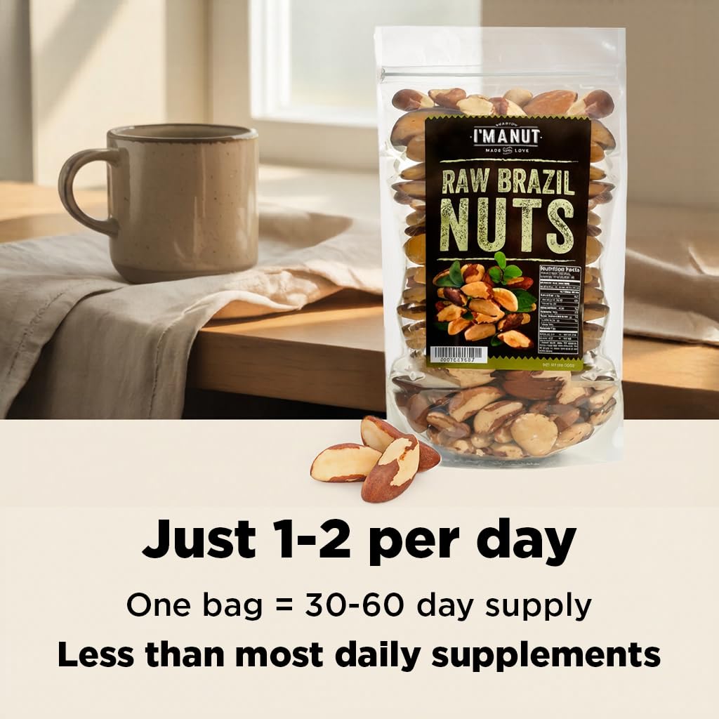 Premium Wild Harvested Raw Brazil Nuts, (8oz) - High Selenium, Batch Tested Peanut & Gluten Free, Non-GMO, Kosher, Resealable Bag