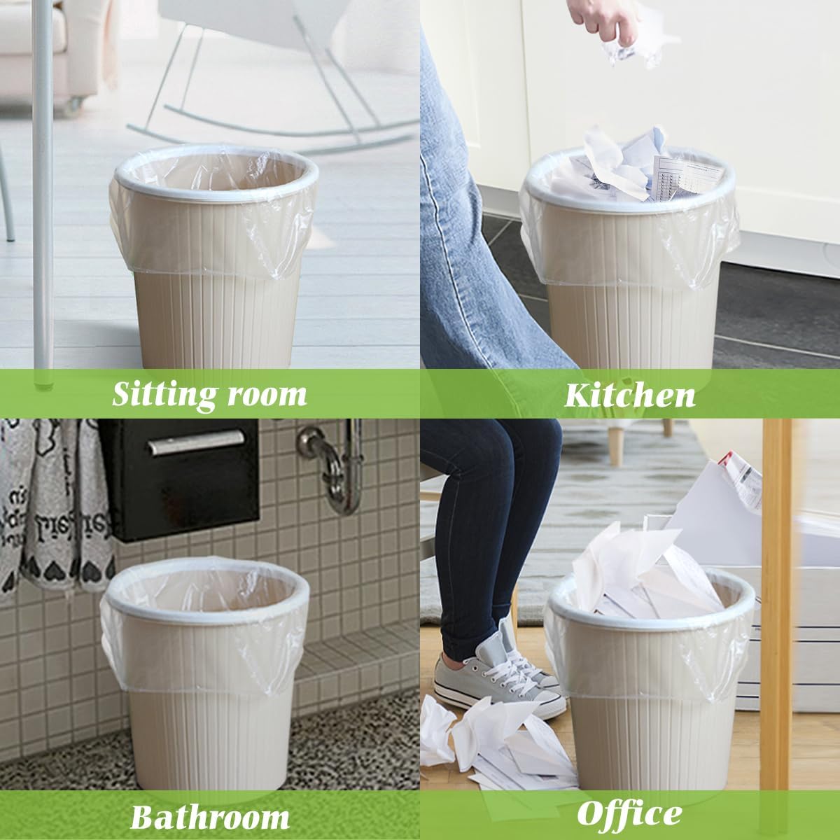 4 Gallon 330 Counts Strong Trash Bags Garbage Bags by Teivio, Bathroom Trash Can Bin Liners, Small Plastic Bags for home office kitchen (Clear)