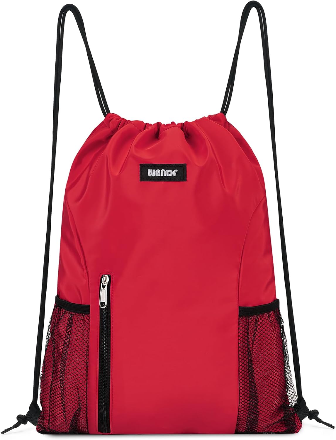 WANDF Drawstring Backpack Sports Gym Sackpack with Mesh Pockets Water Resistant String Bag for Women Men(Black)