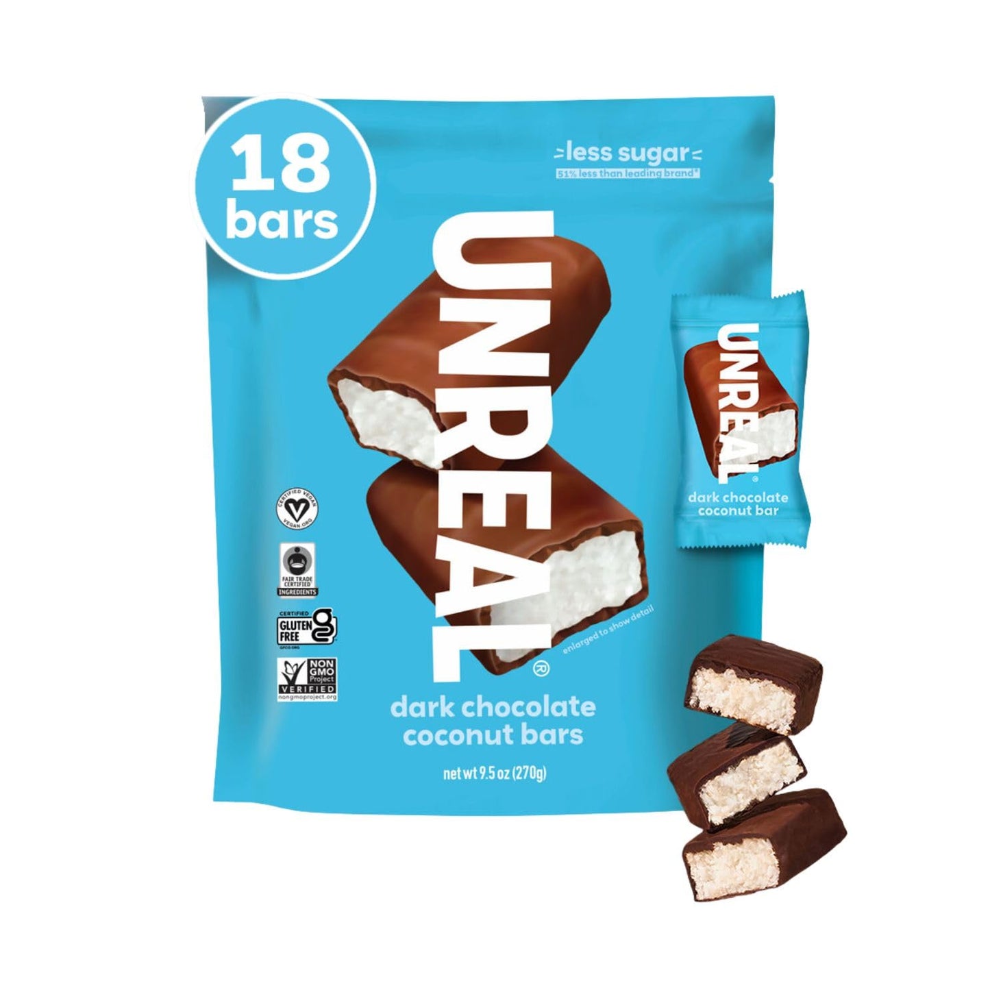 unreal dark chocolate coconut bars value size non-gmo gluten free fair trade bag 9.5oz