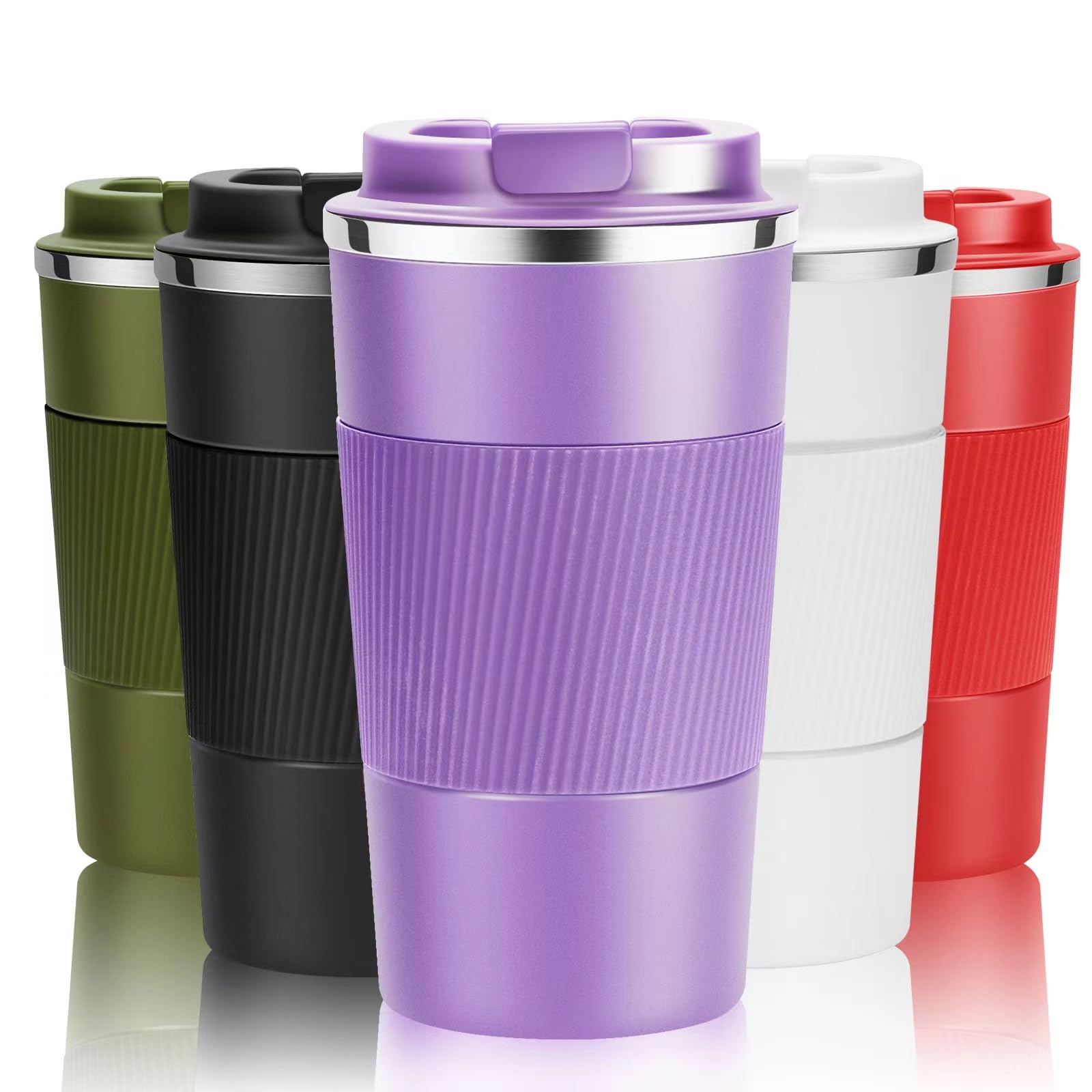 17oz Travel Coffee Cups Insulated Mug Thermal Tumbler to Go with Lid Leak Proof Reusable Stainless Steel Coffee Mug Spill Proof for Hot and Iced Cold Drinks (Purple, 510ml)