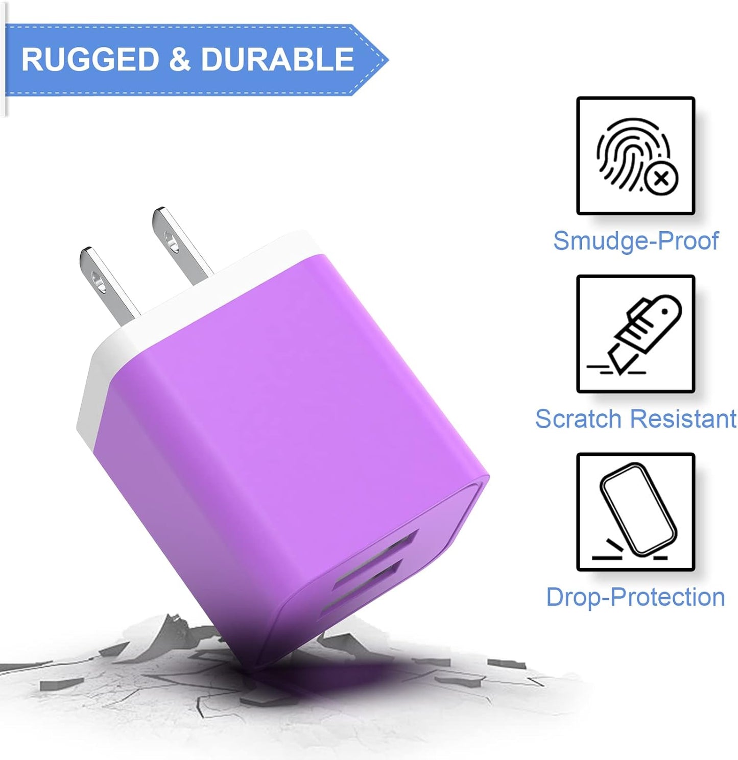 6Pack USB Wall Charger, iGENJUN 2.4A Dual USB Port Cube Power Plug Adapter Fast Phone Charger Block Charging Box Brick for iPhone 17/17 Pro/17 Pro Max/16, Samsung Galaxy, Pixel, LG, Android-Colorful